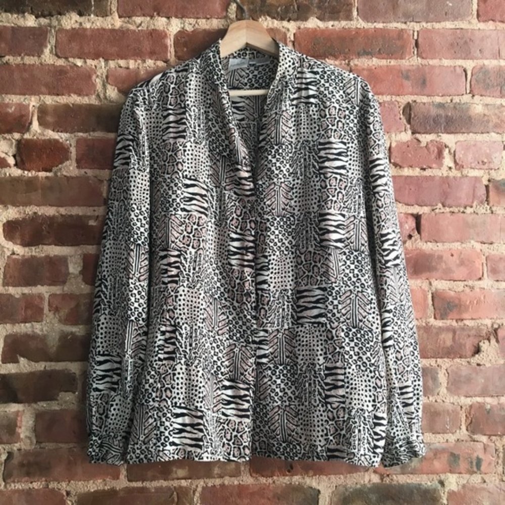 Jacqueline Ferrar Vintage 100% Silk Boxy Animal Patchwork Blouse